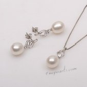 Pnset643 Elegant Sterling Silver White Pearl Earring and Necklace Set