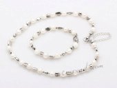 Pnset655 Hot Selling Freshwater Pearl and Metal Spacer Necklace&Braclet Set