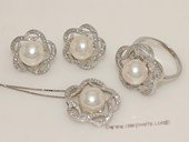 pnset682 Plum flower 925silver  jewelry set with 9-9.5mm bread pearl