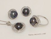 pnset683 Round Circle Zirocn Pave 925silver  jewelry set with Freshwater bread pearl