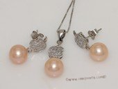 pnset692  925 Silver Freshwater Pearl Apple Jewelry Set With Zirconia Stones