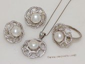 pnset695 Fashion 925silver Zircon Paved jewelry set with 8-8.5mm bread pearl