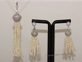 pnset713  Tassel Pearl Jewelry Set in Sterling Silver with Seed Pearls & Zircon