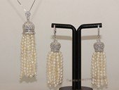 pnset714 Tassel Pearl Pendant in Sterling Silver with Seed Pearls & Zircon