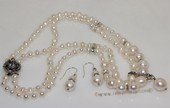 pnset726 Two Rows Hand-knotted Freshwater Pearl Necklace Set