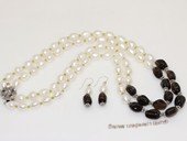pnset730 Two Rows Hand-knotted Freshwater Pearl and Gemstone Necklace Set