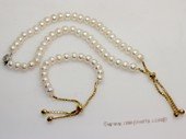 Pnset732 Freshwater button pearl necklace,bracelet jewelry set