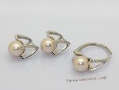 Pnset738 Beautiful Cultured Round Pearl Sterling Silver Ring & Earrings Set