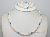 Pnset743 Fashion Freshwater Potato Pearl and Turquoise Beads Princess Necklace,Bracelt& Earrings