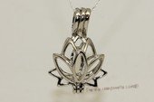 ppm017  Ten pieces lotus flower Shape Silver Toned Copper Cage Pendant