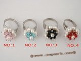 pr022 wholesale silver plate adjustable seed pearl ring with multicolor crystal