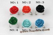 Pr040 18mm Carve Flower Artficial Coral Silver Toned Rings-Six style