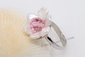 Pr044 White Color Keshi Pearl & Crystal Adjustable Silver Toned Rings