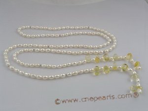 RPN001 48" 6-7mm white rice pearls decorated with citrines