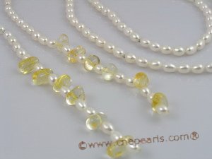 RPN001 48" 6-7mm white rice pearls decorated with citrines