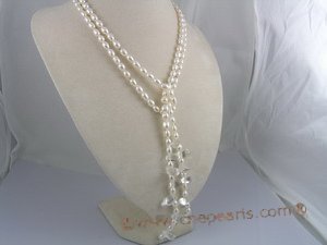 RPN002 48" 6-7mm white rice pearls decorated with crystals