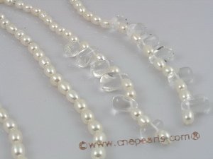 RPN002 48" 6-7mm white rice pearls decorated with crystals