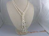 RPN002 48" 6-7mm white rice pearls decorated with crystals