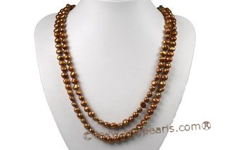 rpn003 8-9mm Coffee nugget freshwater pearl rope neckace