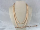 rpn015 6-7mm pink rice freshwater pearl long neckace