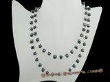 rpn023 6-7mm black side-drill pearl with crystal beads long necklace