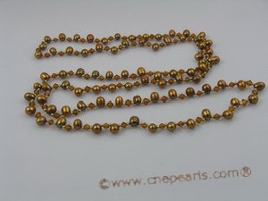 rpn024 6-7mm coffee side-drill pearl with crystal beads long necklace