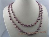 rpn026 6-7mm dyed purple side-drill pearl with crystal beads long necklace