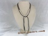 rpn031 Black Ribbon 8-9mm white POTATO pearl long necklace