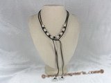 rpn034 Black Ribbon 8-9mm white potato pearl with agate long necklace