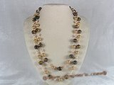 rpn041 48inch 10mm champagne shell pearls and tiger-eyes gemstone long necklace