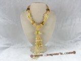 rpn065 triple strands golden pearl  Matinee Necklaces with glaze beads