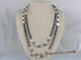 rpn088 black potato pearl rope necklace alternate with 12mm coin pearl