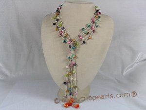rpn090 Two strands muti-colour side drill pearls rope necklace