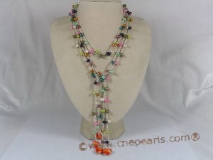 rpn090 Two strands muti-colour side drill pearls rope necklace