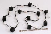 rpn118 Black leather cultured pearl with crystal beads long necklace