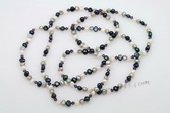 rpn150 6-7mm white& black nugget pearl with crystal beads rope necklace in wholesale