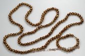 rpn157 Wholesale 8-9mm brown potato pearl rope necklace& bracelet jewerly set