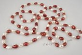 rpn168 Hand knotted 8-9mm white&wine red nugget pearl costume rope neckace