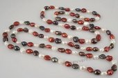 rpn181 Hand knotted 8-9mm multicolor nugget pearl costume rope neckace