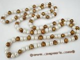rpn198 8-9mm white& coffee freshwater potato pearl rope necklace in wholesale
