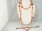 rpn204 Red glass beads matching red  blister pearl and coral long necklace