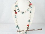 rpn209 White long drilled nugget pearl matching blue blister casual style rope necklace
