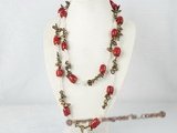 rpn211 Fashion blister coffee pearl and tubby red coral inspiration style rope long necklace