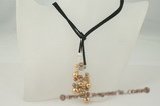 rpn221 Champagne and brown pearl black suede cord rope necklace