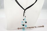 rpn223 Stunning Black and blue faceted crystal cord lariat necklace