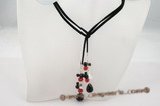 rpn224 Exclusive Hand made Red crystal and black agate faux suede lariat necklace