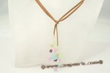 rpn227 Colorful Smoky faceted crystal tan suede long lariat necklace