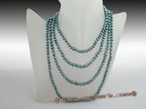 rpn250 Fresh look 6-7mm peacock green button pearl long neckace