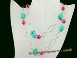 rpn256 Inspiration style turquoise & whorl potao pearl rope spring necklace