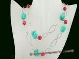 rpn256 Inspiration style turquoise & whorl potao pearl rope spring necklace